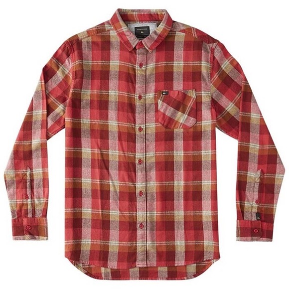 Quiksilver Men’s Red Plaid Flannel Shirt Size [M/L] Casual Skate Surf Streetwear - Picture 1 of 7